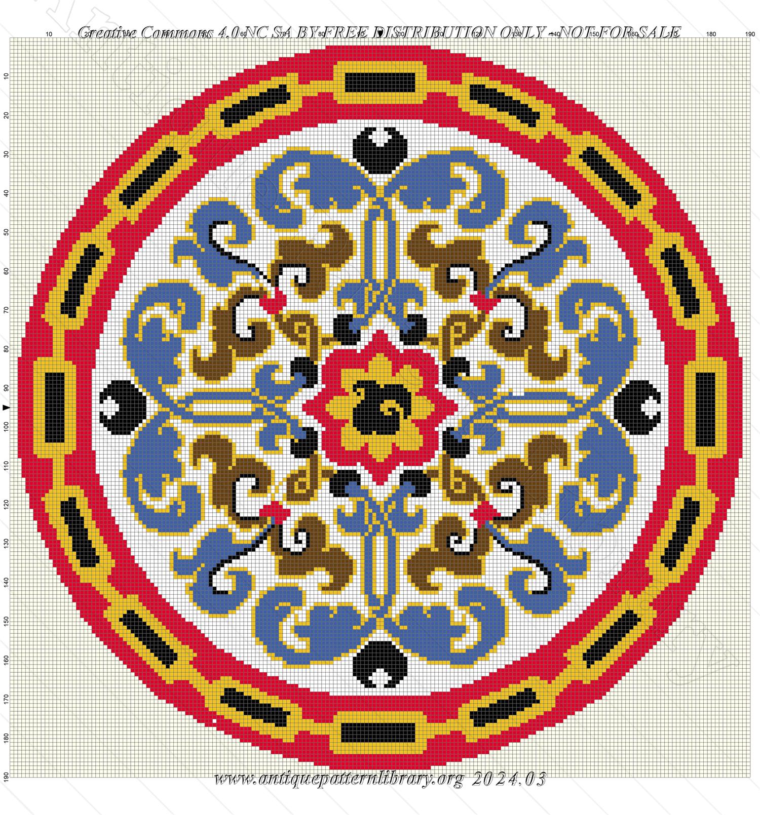 A-MH091 Round pattern in blue, red, gold, brown and black