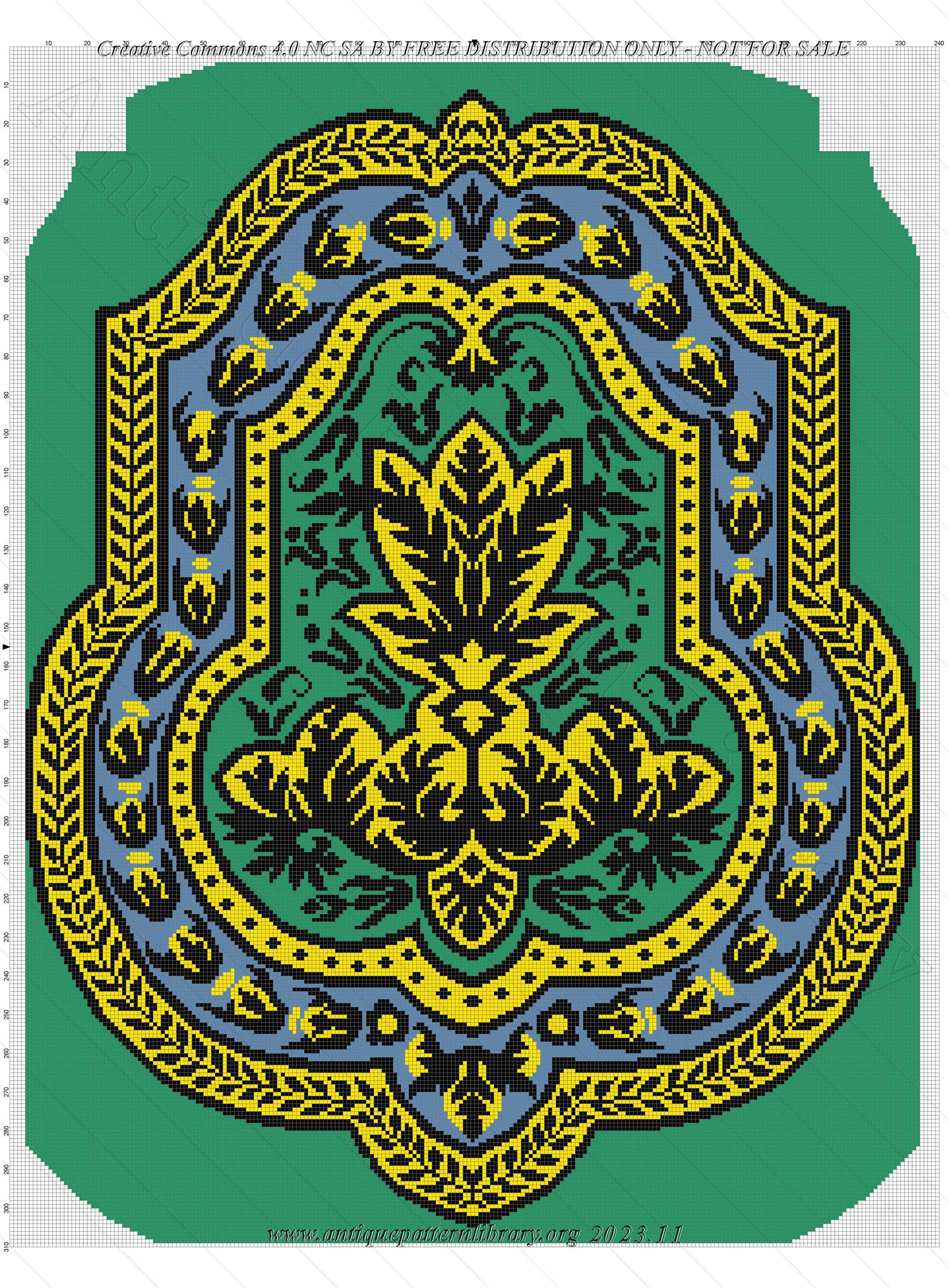 A-MH122 Half pattern of a chairseat in green, blue, and yellow