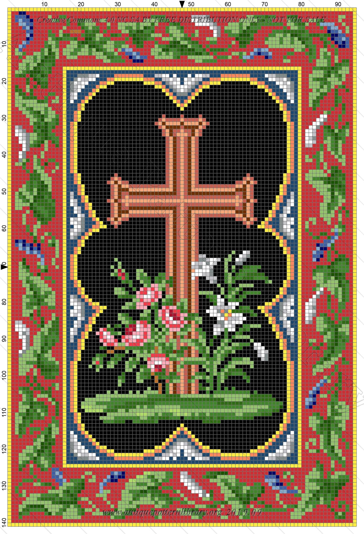 A-MH151 Cross with roses and lilies in floral frame