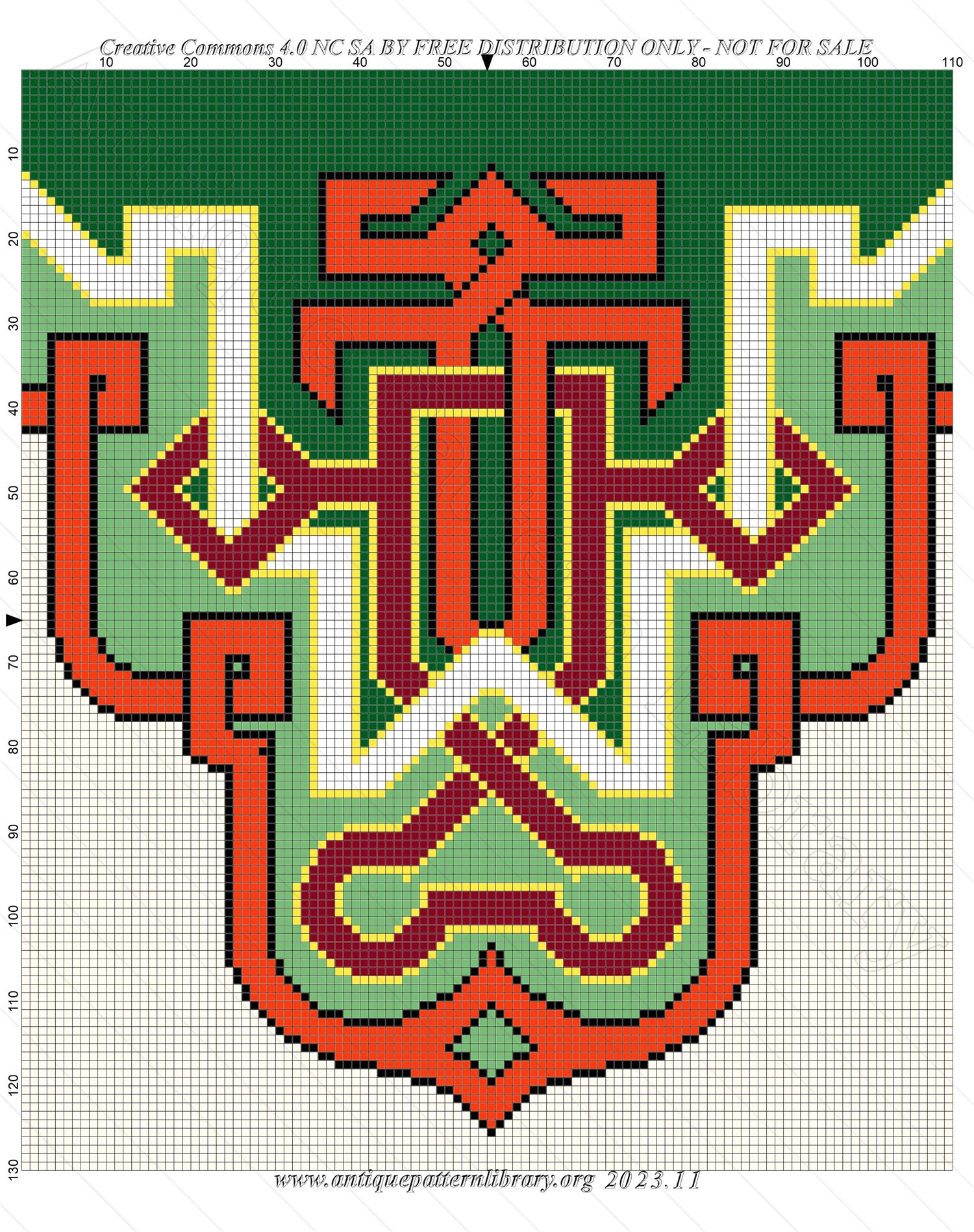 A-MH157 Valance pattern in green, white and orange