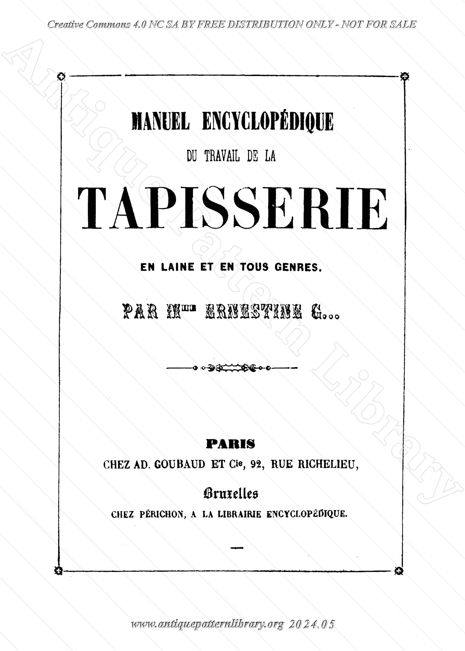 B-SW052 Manuel Encyclopdique du Travail de la Tapisserie