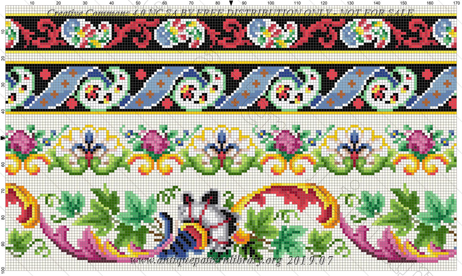 E-CR011 4 Berlin pattern fragments, 2 abstract and 2 flowered borders