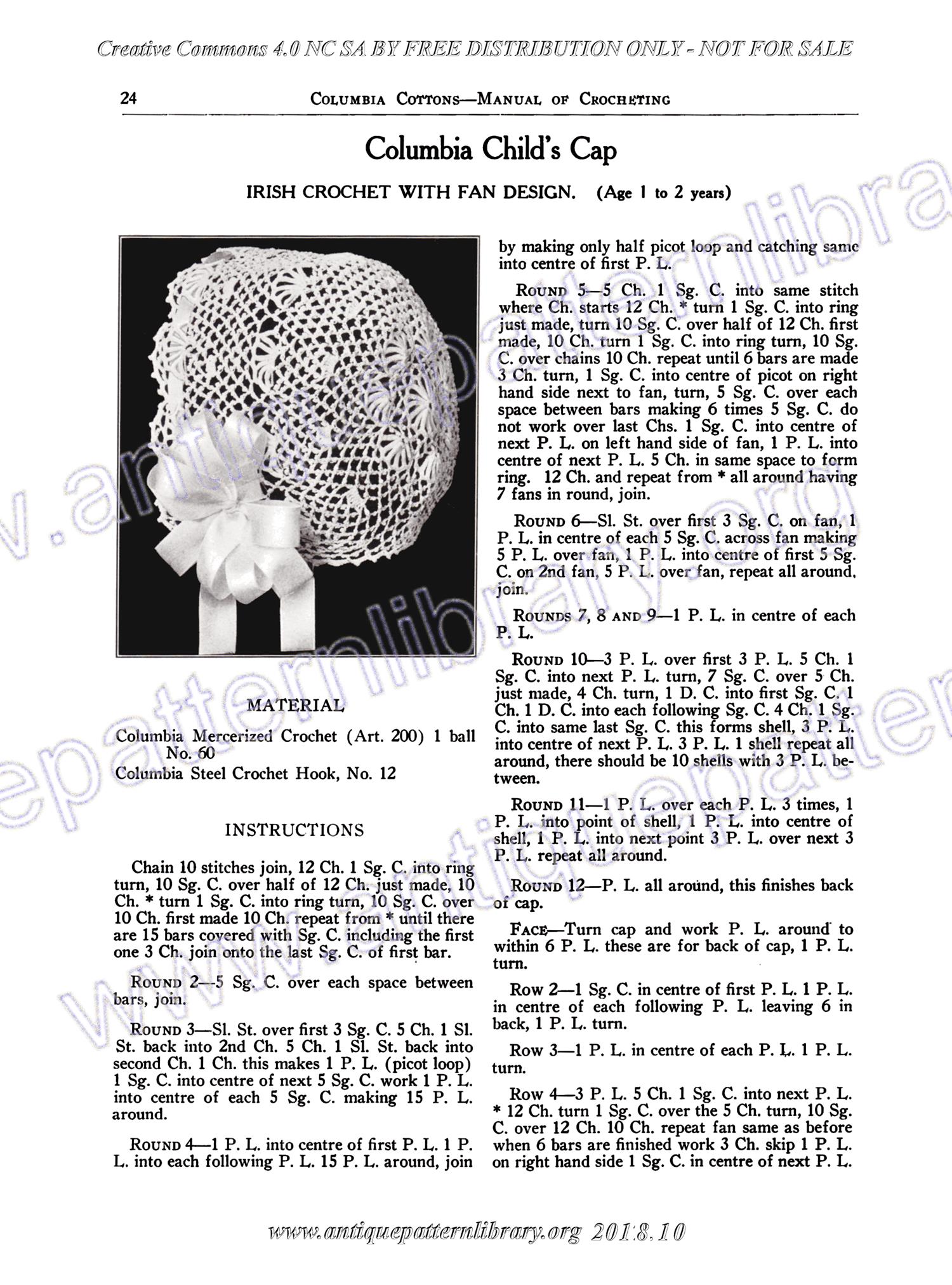 I-SB001 Manual of Crocheting Infant's and Children's Caps