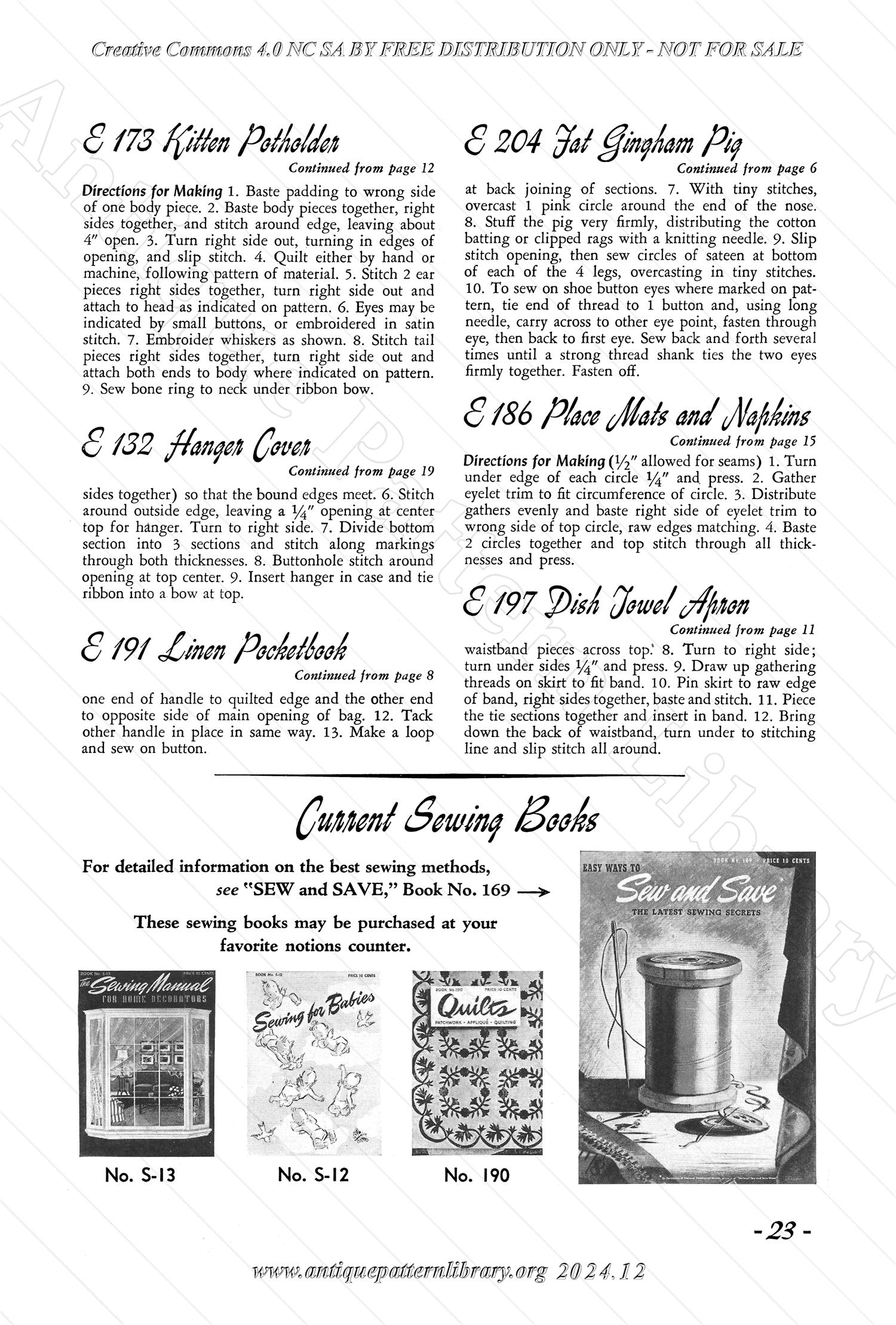 J-CB002 Clark's O.N.T. J&P Coats Gift Bazaar Sewing Suggestions