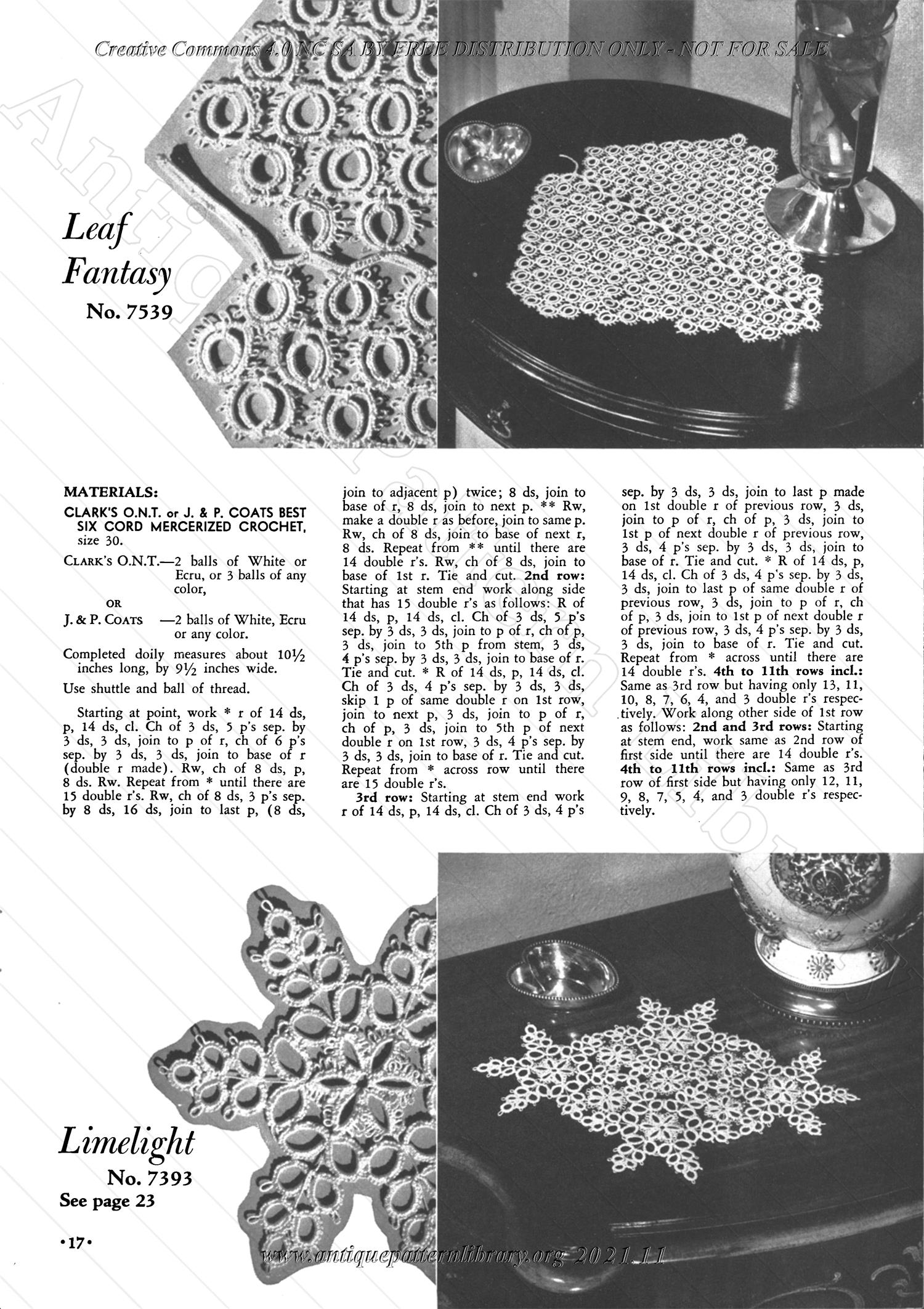 J-JP005 Tatting - Luncheon sets, Doilies, Collars, Edgings